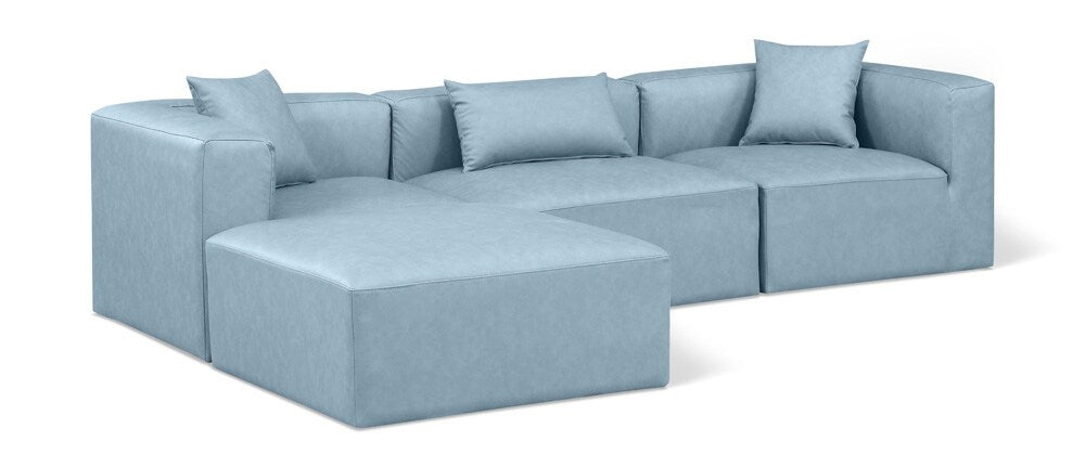 Meridian Furniture - Cube Light Blue Vegan Leather Modular Sectional - 4Pc - 668LtBlu-Sec4A veiw 1