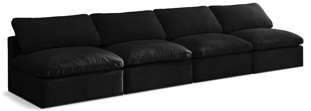 Meridian Furniture - Plush Black Velvet Standard Comfort Modular Sofa - 4Pc - 602Black-S4 veiw 1