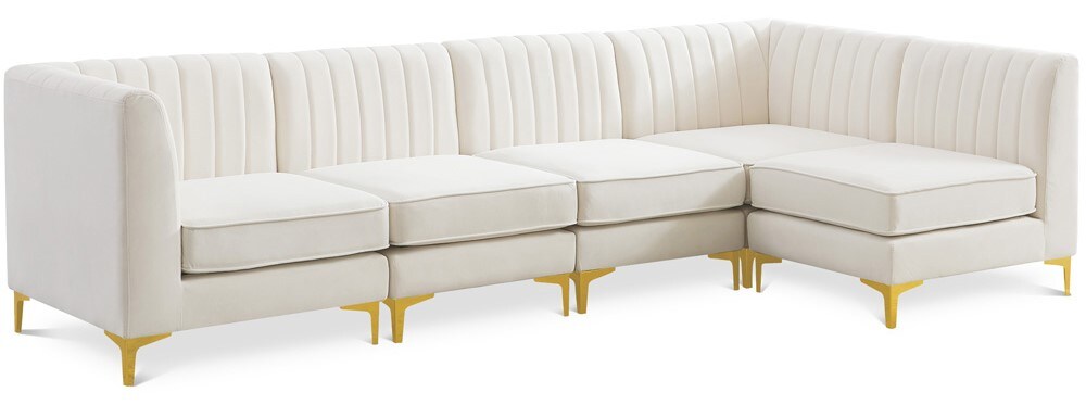 Meridian Furniture - Alina Cream Velvet Modular Sectional - 5Pc - 604Cream-Sec5B veiw 1
