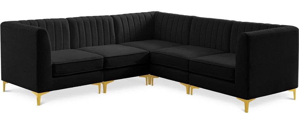 Meridian Furniture - Alina Black Velvet Modular Sectional - 5Pc - 604Black-Sec5C veiw 1