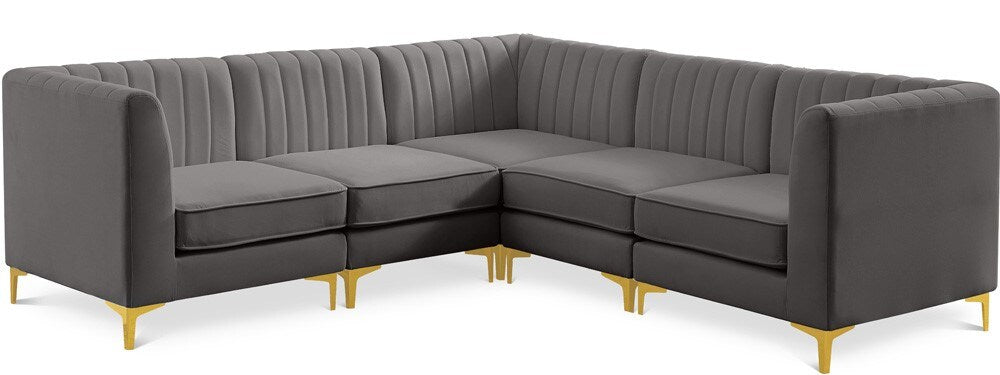 Meridian Furniture - Alina Grey Velvet Modular Sectional - 5Pc - 604Grey-Sec5C veiw 1