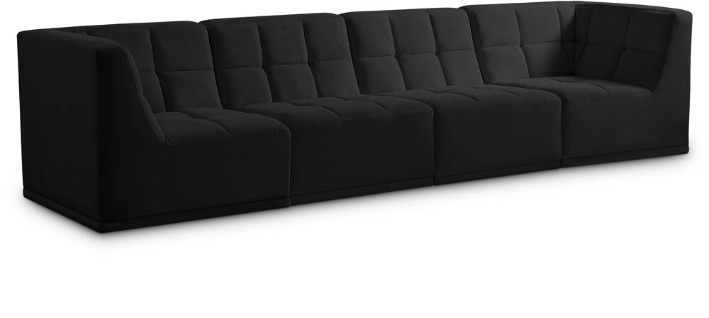 Meridian Furniture - Relax Black Velvet Modular Sofa - 4Pc - 650Black-S128 veiw 1