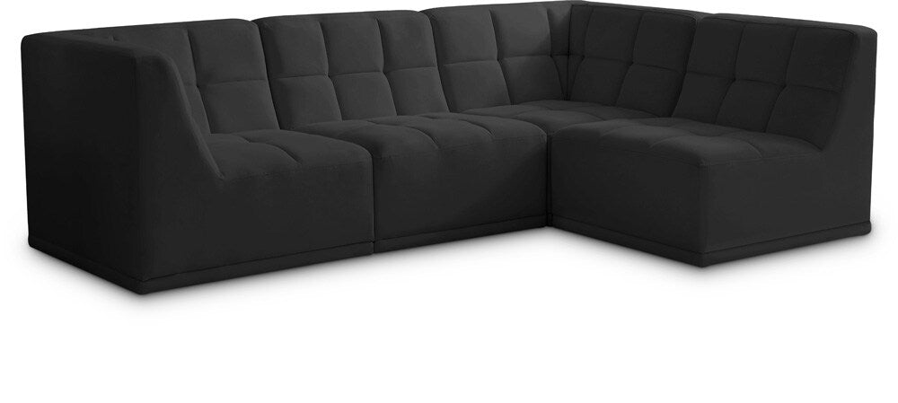 Meridian Furniture - Relax Black Velvet Modular Sectional - 4Pc - 650Black-Sec4A veiw 1