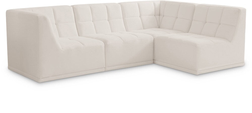 Meridian Furniture - Relax Cream Velvet Modular Sectional - 4Pc - 650Cream-Sec4A veiw 1