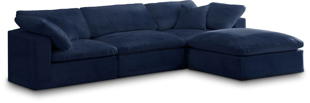 Meridian Furniture - Cozy Navy Velvet Comfort Modular Sectional - 4Pc - 634Navy-Sec4A veiw 1