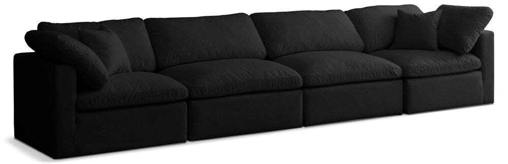 Meridian Furniture - Plush Black Velvet Standard Comfort Modular Sofa - 4Pc - 602Black-S140 veiw 1