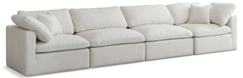 Meridian Furniture - Plush Cream Velvet Standard Comfort Modular Sofa - 4Pc - 602Cream-S140 veiw 1
