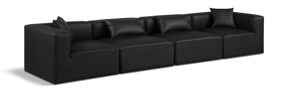 Meridian Furniture - Cube Black Vegan Leather Modular Sofa - 4Pc - 668Black-S144B veiw 1