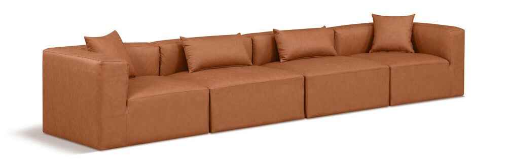 Meridian Furniture - Cube Cognac Vegan Leather Modular Sofa - 4Pc - 668Cognac-S144B veiw 1