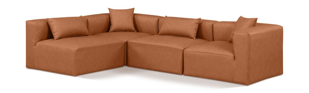 Meridian Furniture - Cube Cognac Vegan Leather Modular Sectional - 4Pc - 668Cognac-Sec4B veiw 1