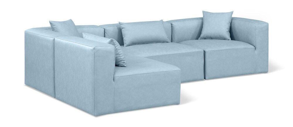Meridian Furniture - Cube Light Blue Vegan Leather Modular Sectional - 4Pc - 668LtBlu-Sec4B veiw 1