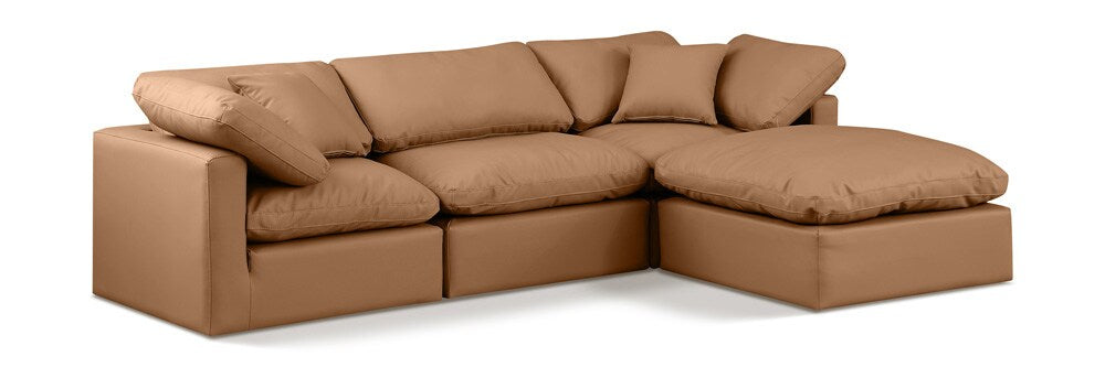Meridian Furniture - Indulge Cognac Vegan Leather Modular Sectional - 4Pc - 146Cognac-Sec4A veiw 1