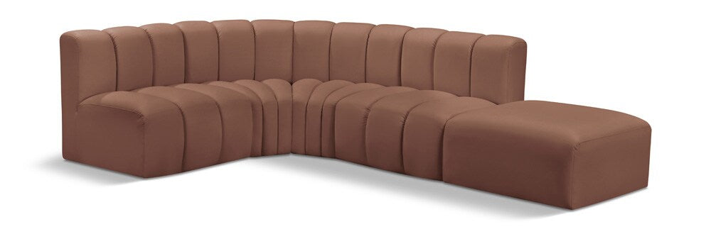 Meridian Furniture - Arc Cognac Vegan Leather Modular Sofa - 5Pc - 101Cognac-S5C veiw 1