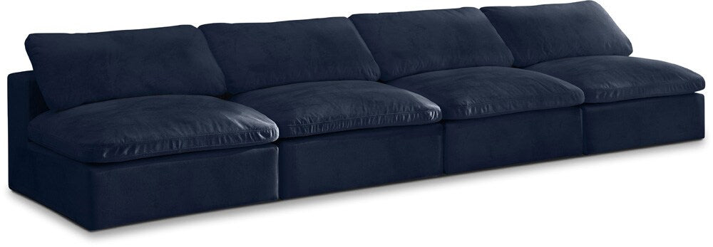 Meridian Furniture - Cozy Navy Velvet Comfort Modular Armless Sofa - 4Pc - 634Navy-S156 veiw 1