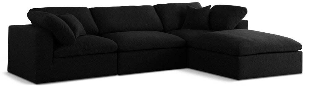 Meridian Furniture - Serene Black Linen Textured Fabric Deluxe Comfort Modular Sectional - 4Pc - 601Black-Sec4A veiw 1