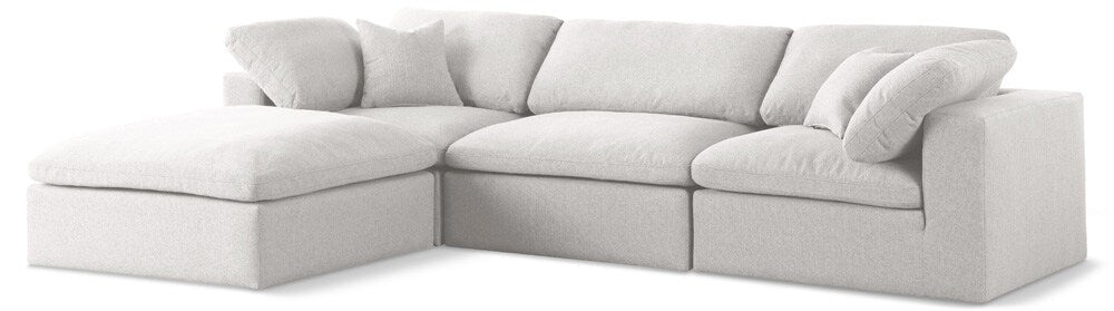 Meridian Furniture - Serene Cream Linen Textured Fabric Deluxe Comfort Modular Sectional - 4Pc - 601Cream-Sec4A veiw 1