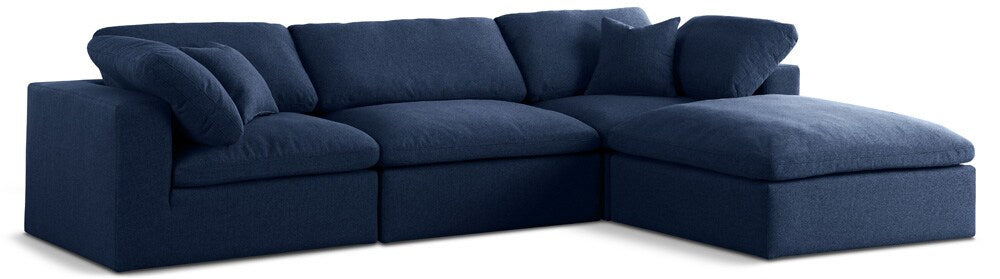 Meridian Furniture - Serene Navy Linen Textured Fabric Deluxe Comfort Modular Sectional - 4Pc - 601Navy-Sec4A veiw 1