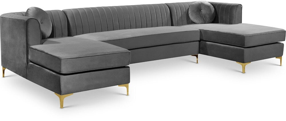 Meridian Furniture - Graham Grey Velvet 3pc. Sectional - 661Grey-Sectional veiw 1