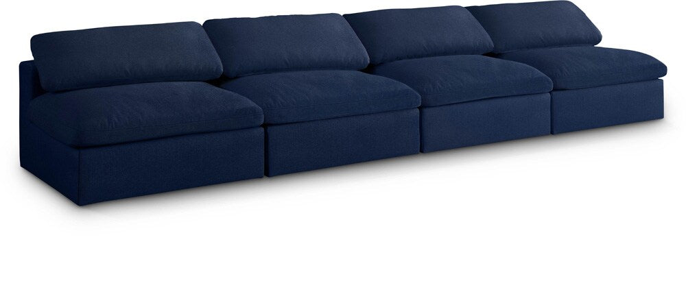 Meridian Furniture - Serene Navy Linen Textured Fabric Deluxe Comfort Modular Armless Sofa - 4Pc - 601Navy-S156 veiw 1