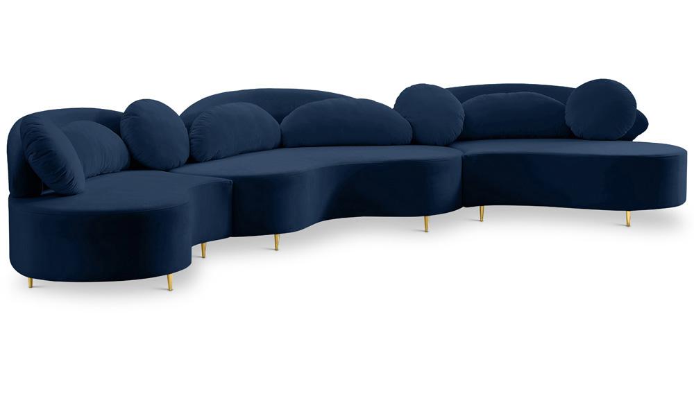 Meridian Furniture - Vivacious Navy Velvet 3pc. Sectional - 632Navy-Sectional veiw 1