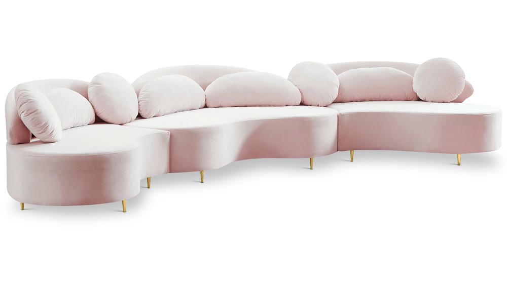 Meridian Furniture - Vivacious Pink Velvet 3pc. Sectional - 632Pink-Sectional veiw 1
