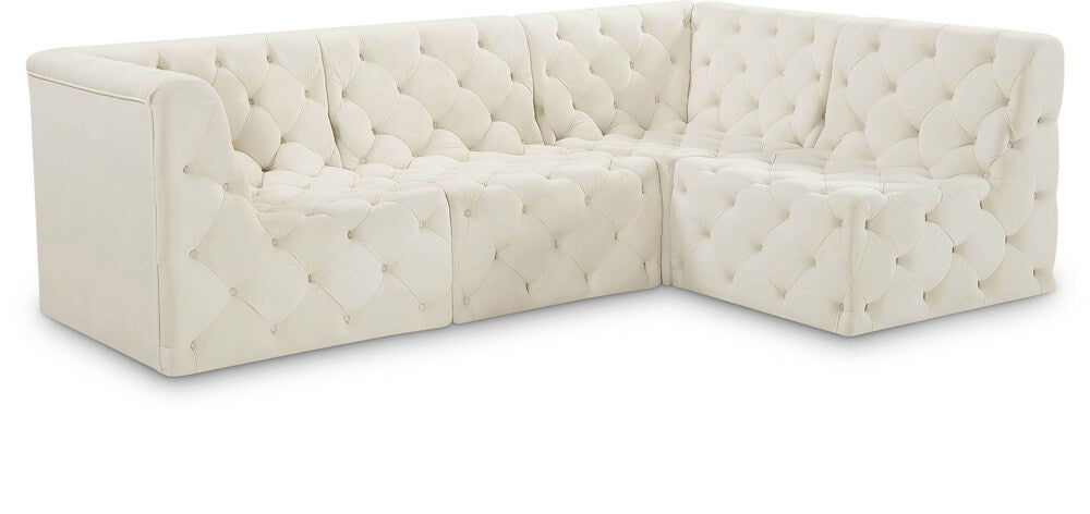 Meridian Furniture - Tuft Cream Velvet Modular Sectional - 4Pc - 680Cream-Sec4A veiw 1