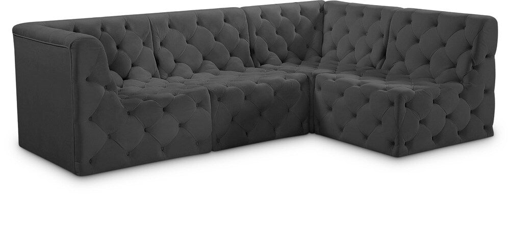 Meridian Furniture - Tuft Grey Velvet Modular Sectional - 4Pc - 680Grey-Sec4A veiw 1