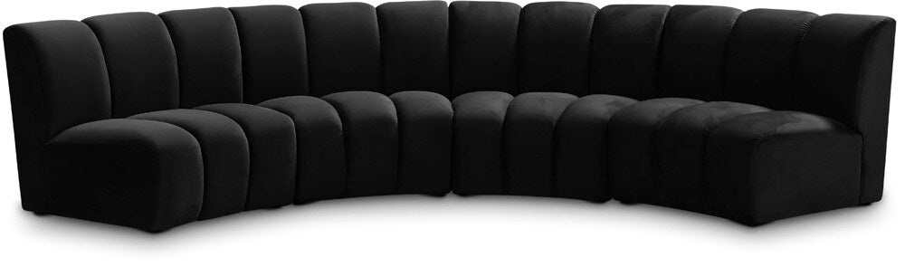 Meridian Furniture - Infinity Black Velvet 4pc. Modular Sectional - 638Black-4PC veiw 1