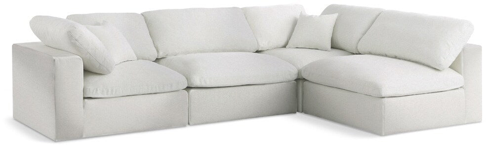 Meridian Furniture - Serene Cream Linen Textured Fabric Deluxe Comfort Modular Sectional - 4Pc - 601Cream-Sec4B veiw 1