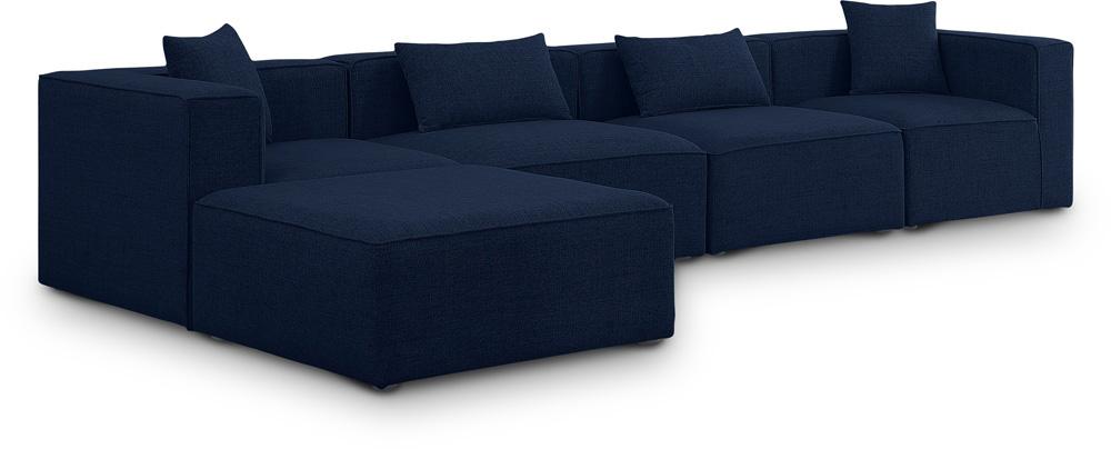 Meridian Furniture - Cube Navy Durable Linen Textured Modular Sectional - 5Pc - 630Navy-Sec5A veiw 1