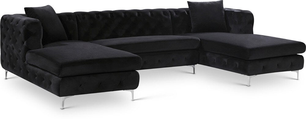 Meridian Furniture - Gail Black Velvet 3pc. Sectional - 664Black-Sectional veiw 1