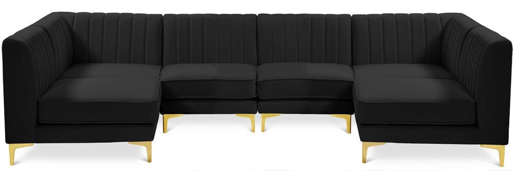 Meridian Furniture - Alina Black Velvet Modular Sectional - 6Pc - 604Black-Sec6B veiw 1