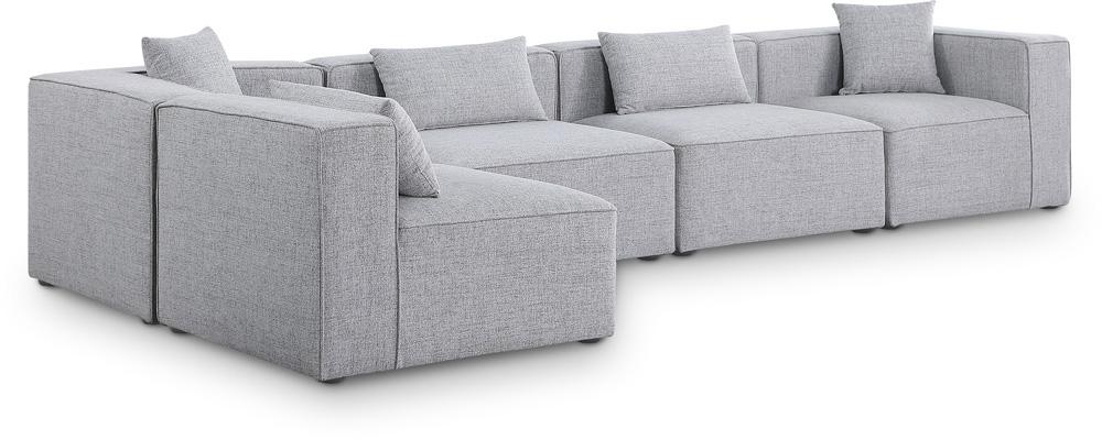 Meridian Furniture - Cube Grey Durable Linen Textured Modular Sectional - 5Pc - 630Grey-Sec5D veiw 1