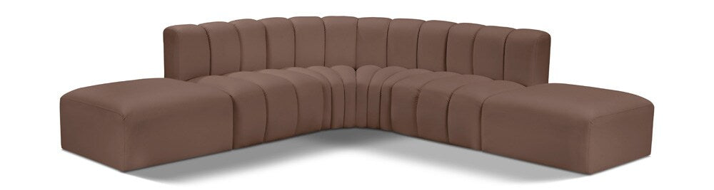 Meridian Furniture - Arc Brown Vegan Leather Modular Sofa - 6Pc - 101Brown-S6C veiw 1