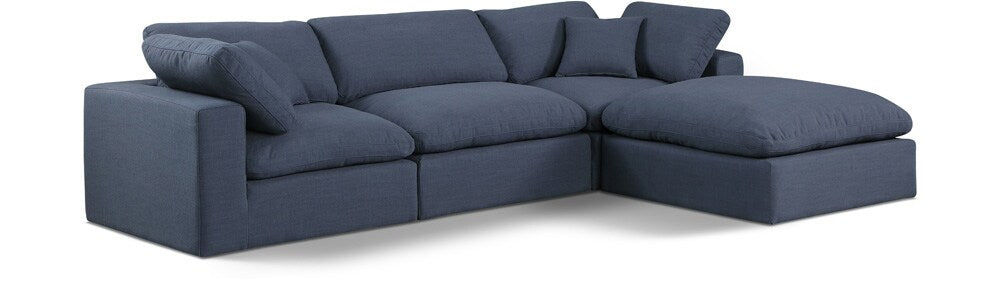 Meridian Furniture - Comfy Navy Linen Textured Fabric Modular Sectional - 4Pc - 187Navy-Sec4A veiw 1