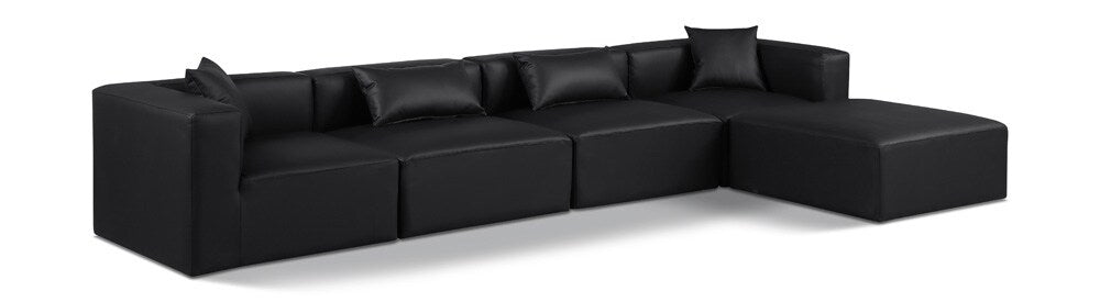 Meridian Furniture - Cube Black Vegan Leather Modular Sectional - 5Pc - 668Black-Sec5A veiw 1