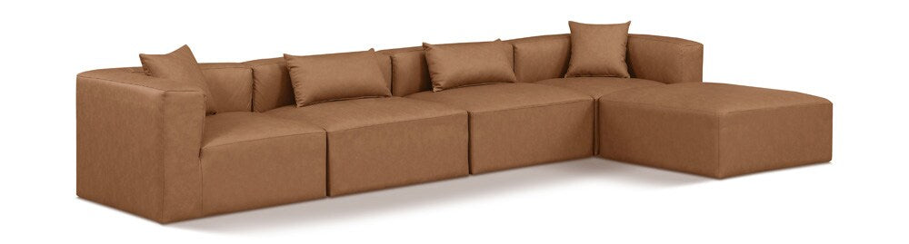 Meridian Furniture - Cube Brown Vegan Leather Modular Sectional - 5Pc - 668Brown-Sec5A veiw 1