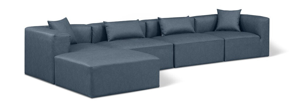 Meridian Furniture - Cube Navy Blue Vegan Leather Modular Sectional - 5Pc - 668Navy-Sec5A veiw 1