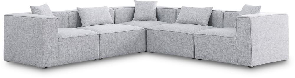 Meridian Furniture - Cube Grey Durable Linen Textured Modular Sectional - 5Pc - 630Grey-Sec5C veiw 1