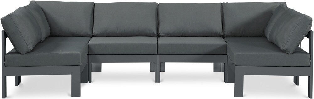 Meridian Furniture - Nizuc Grey Water Resistant Fabric Outdoor Patio Modular Sectional - 6Pc - 376Grey-Sec6B veiw 1