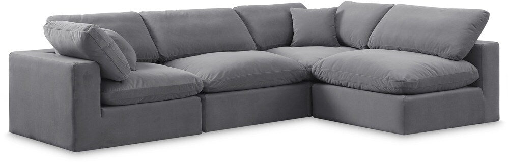 Meridian Furniture - Comfy Grey Velvet Modular Sectional - 4Pc - 189Grey-Sec4B veiw 1