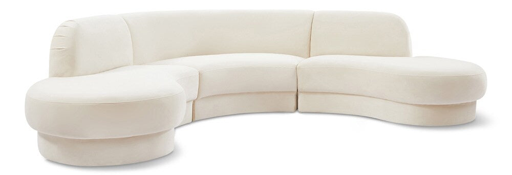 Meridian Furniture - Rosa Cream Velvet 3pc. Sectional - 628Cream-Sectional veiw 1