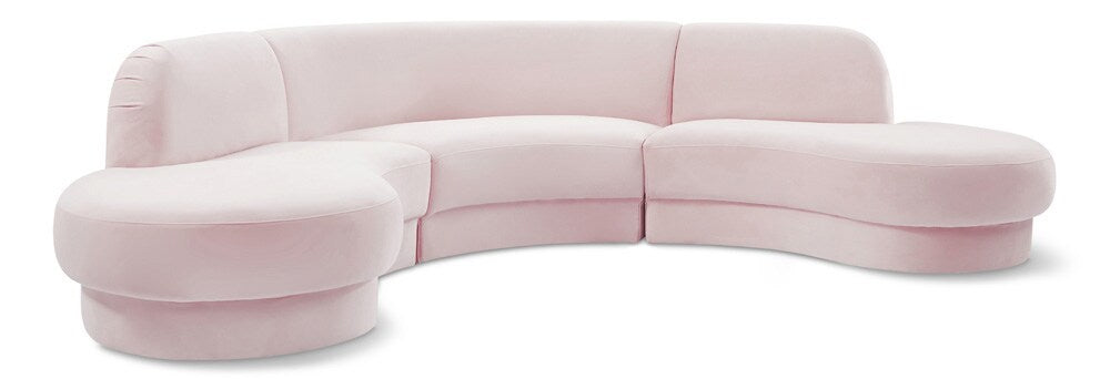 Meridian Furniture - Rosa Pink Velvet 3pc. Sectional - 628Pink-Sectional veiw 1