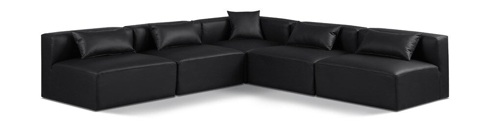 Meridian Furniture - Cube Black Vegan Leather Modular Sectional - 5Pc - 668Black-Sec5B veiw 1