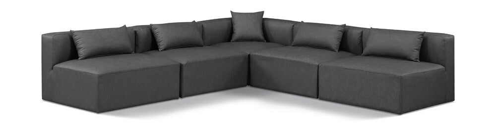 Meridian Furniture - Cube Charcoal Grey Vegan Leather Modular Sectional - 5Pc - 668Grey-Sec5B veiw 1