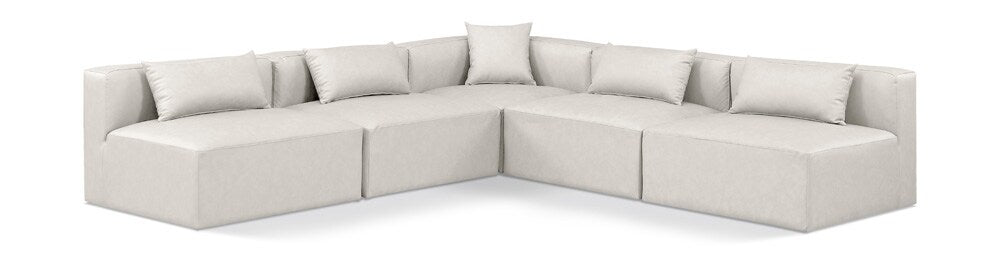 Meridian Furniture - Cube Cream Vegan Leather Modular Sectional - 5Pc - 668Cream-Sec5B veiw 1