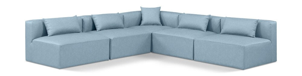 Meridian Furniture - Cube Light Blue Vegan Leather Modular Sectional - 5Pc - 668LtBlu-Sec5B veiw 1