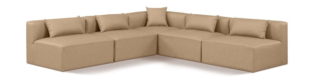 Meridian Furniture - Cube Tan Vegan Leather Modular Sectional - 5Pc - 668Tan-Sec5B veiw 1