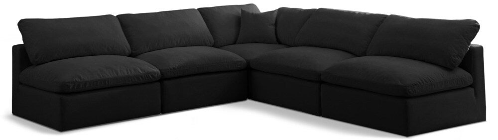 Meridian Furniture - Plush Black Velvet Standard Comfort Modular Sectional - 5Pc - 602Black-Sec5B veiw 1