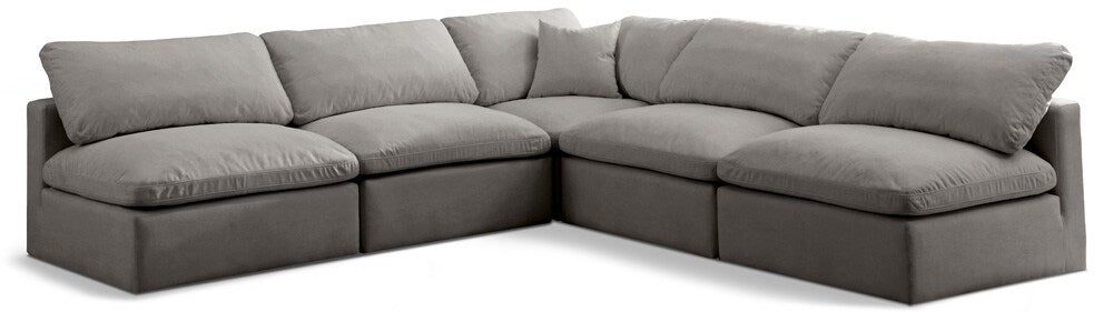 Meridian Furniture - Plush Grey Velvet Standard Comfort Modular Sectional - 5Pc - 602Grey-Sec5B veiw 1
